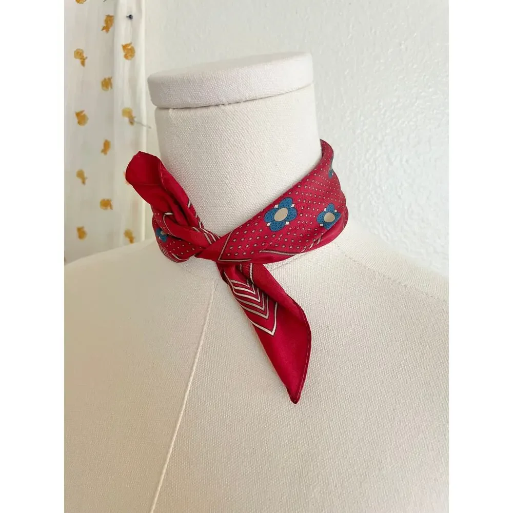 Vintage 1980s Italian Red Floral Mini Scarf 13.5”